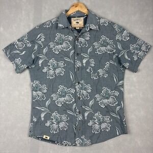 Western Aloha Shirt Mens Large‎ Blue Gray Floral Hawaiian Button Up Casual Beach